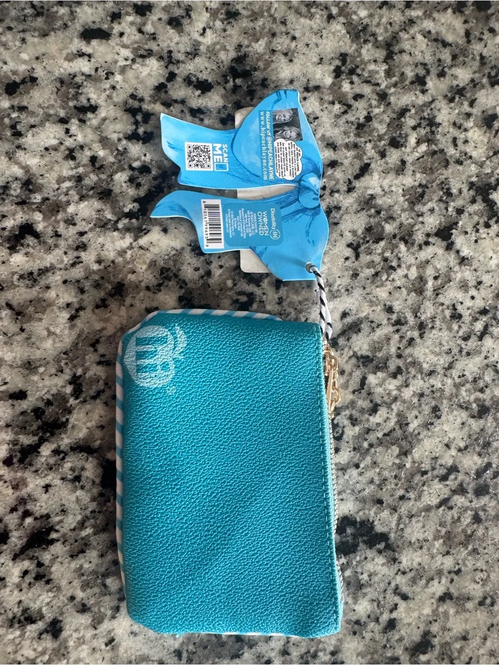 Blue Embroidered Zip Pouch with Keyring